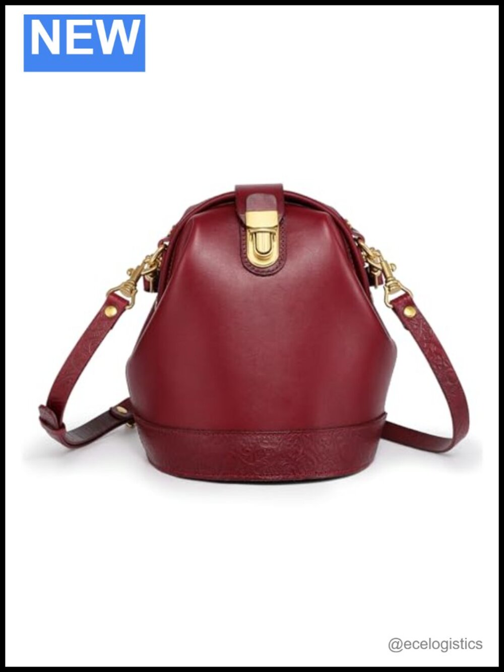 Genuine Cowhide Leather Bucket Crossbody Bag with Detachable Strap